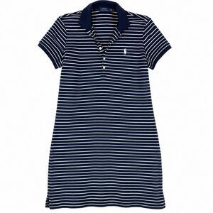 Polo Ralph Lauren Women L Navy White Striped Polo Shirt Dress Preppy Cotton
